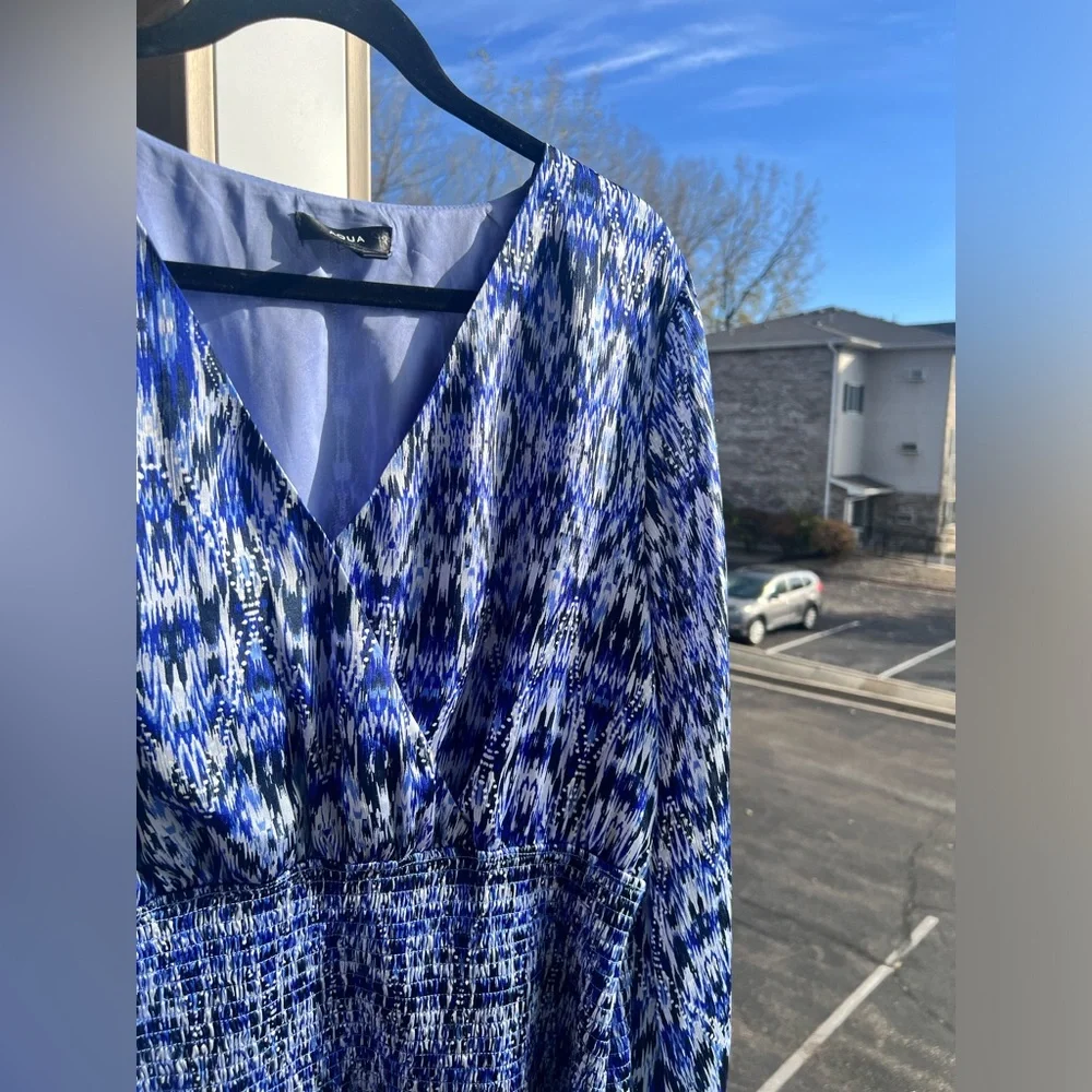 🆕🦋AQUA Blue Ikat Print Smocked Tiered Mini Dress Size XXL Boho Chicupoo Casual